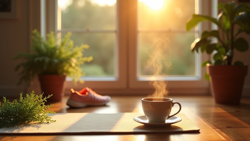 morning coffee and stretching